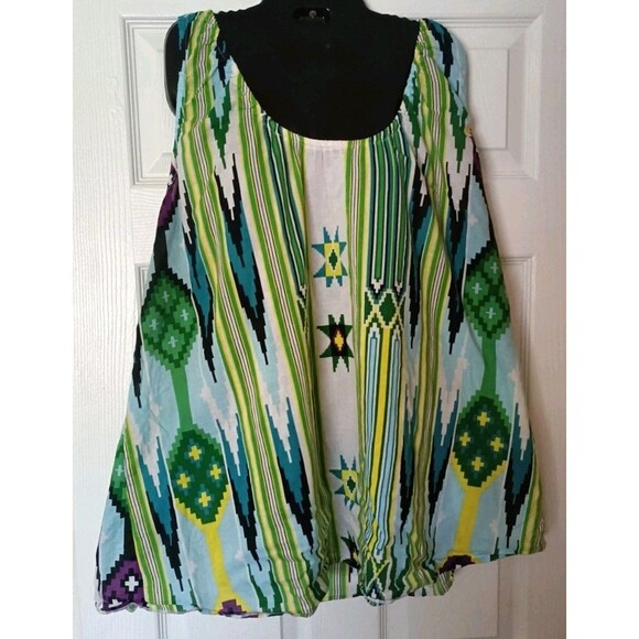 Torrid Cotton Tank Top Size 3X Ikat Pattern Green Oversized Vintage Geometric - Picture 1 of 4